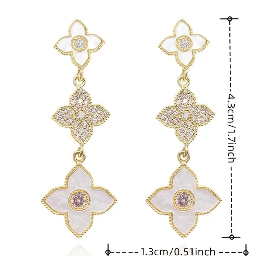 Alhambra Rhinestone Clover Tassel Earrings 🌸 925 Silver Posts | Holiday Gift - Picture 4 of 6